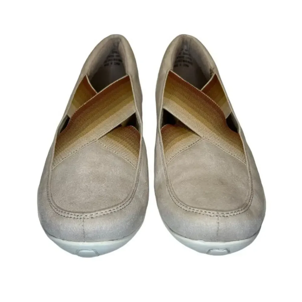 Ros Hommerson Clever Cream Cross Slip On Flat Shoes Size 8N Stretch Comfort